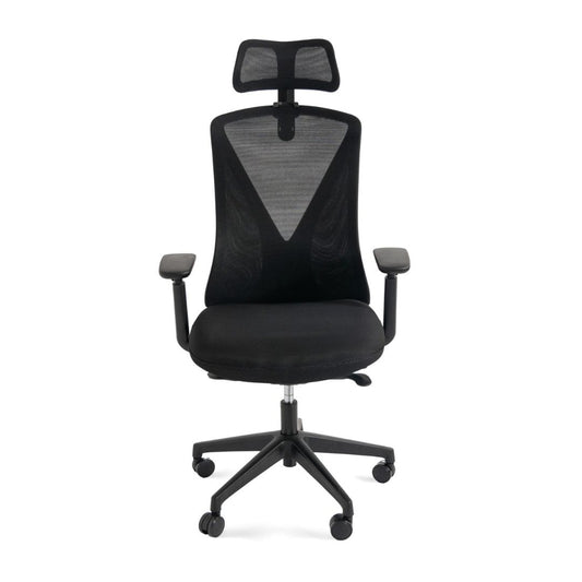 Healthy Home & Office - Black office chair with mesh back on a white background
