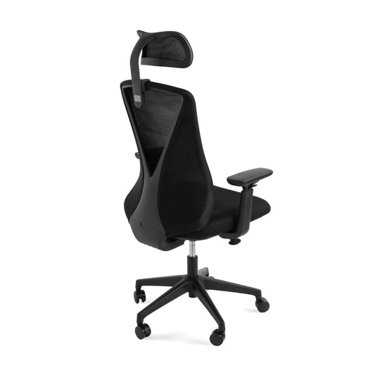 Healthy Home & Office - Black office chair with adjustable headrest on a white background