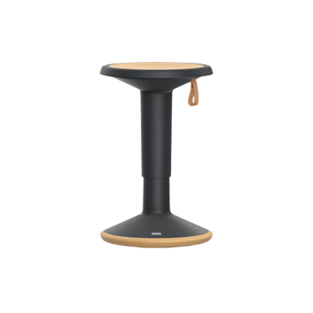 Healthy Home & Office - Black adjustable height stool with cork seat on a white background