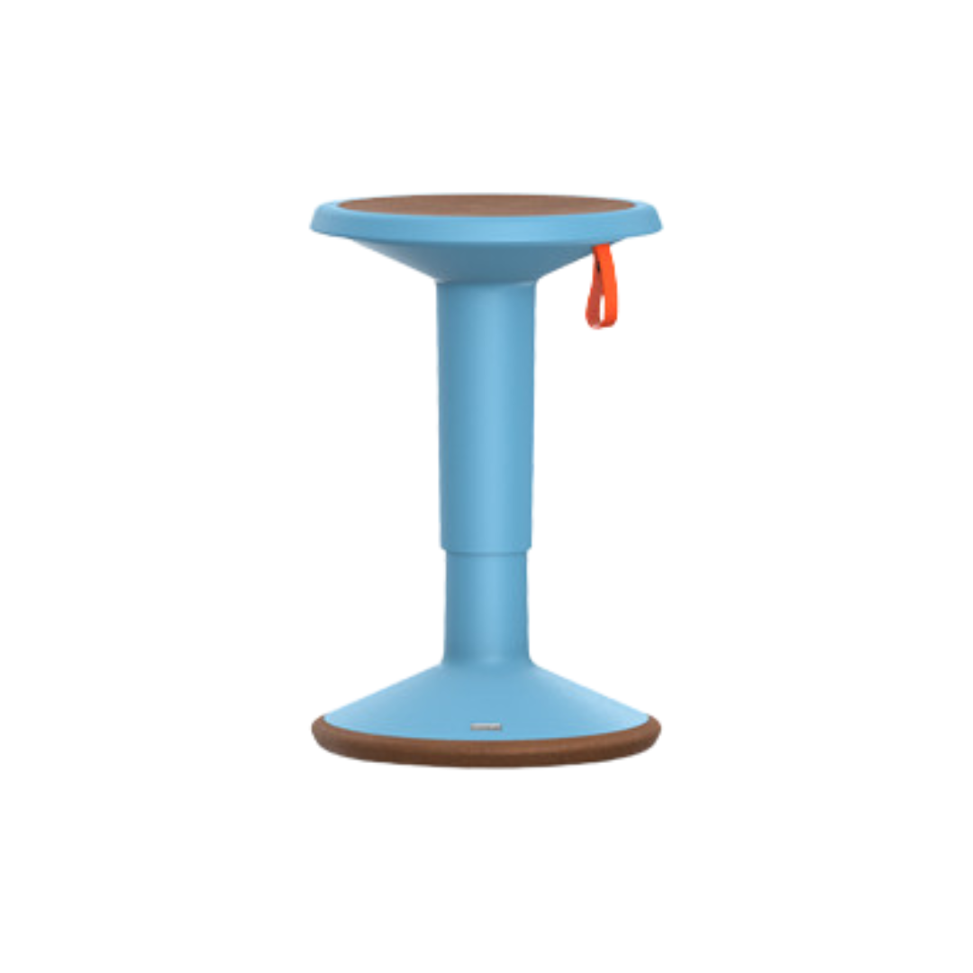 Healthy Home & Office - Blue adjustable stool with cork seat on a white background