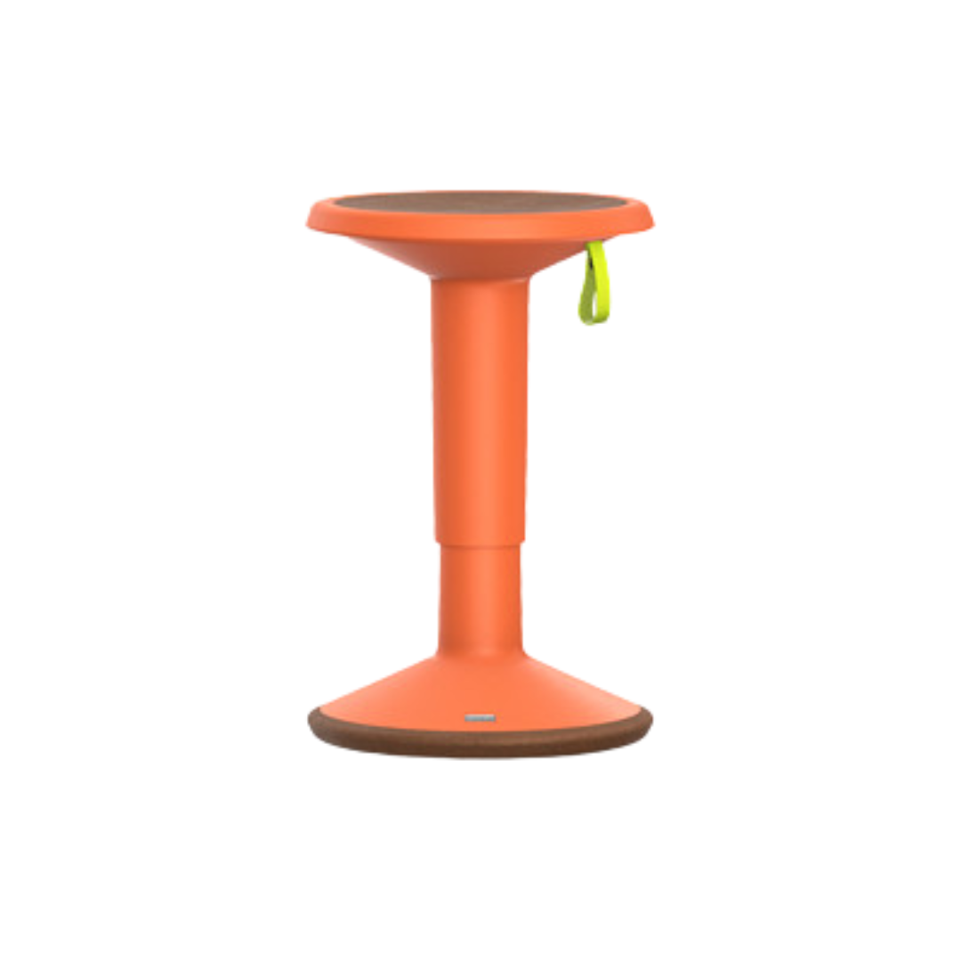 Healthy Home & Office - Orange stool with a green tag on a white background