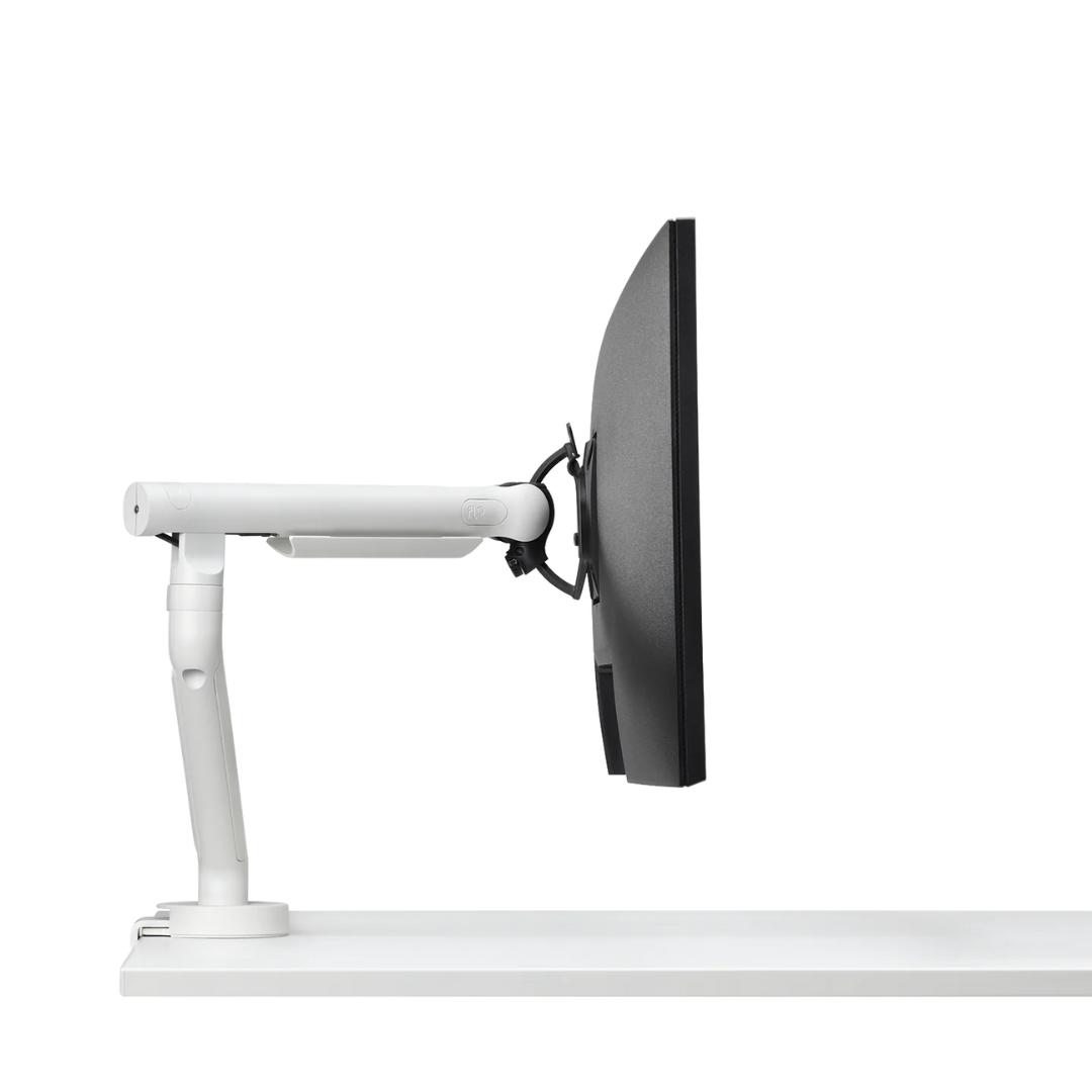 Healthy Home & Office - White monitor stand with a black monitor on a white background