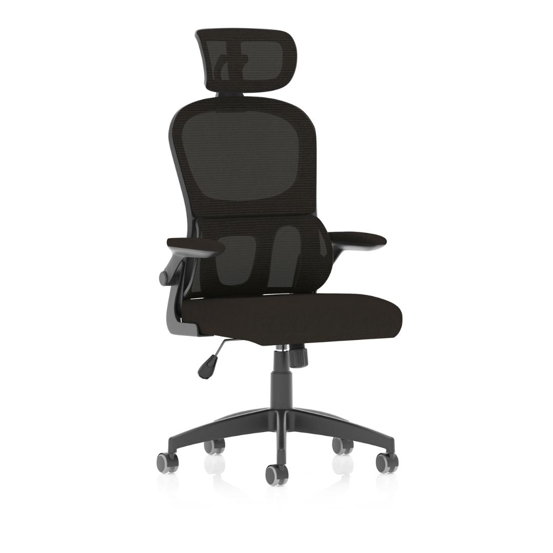 Healthy Home & Office - Black office chair with mesh back on a white background