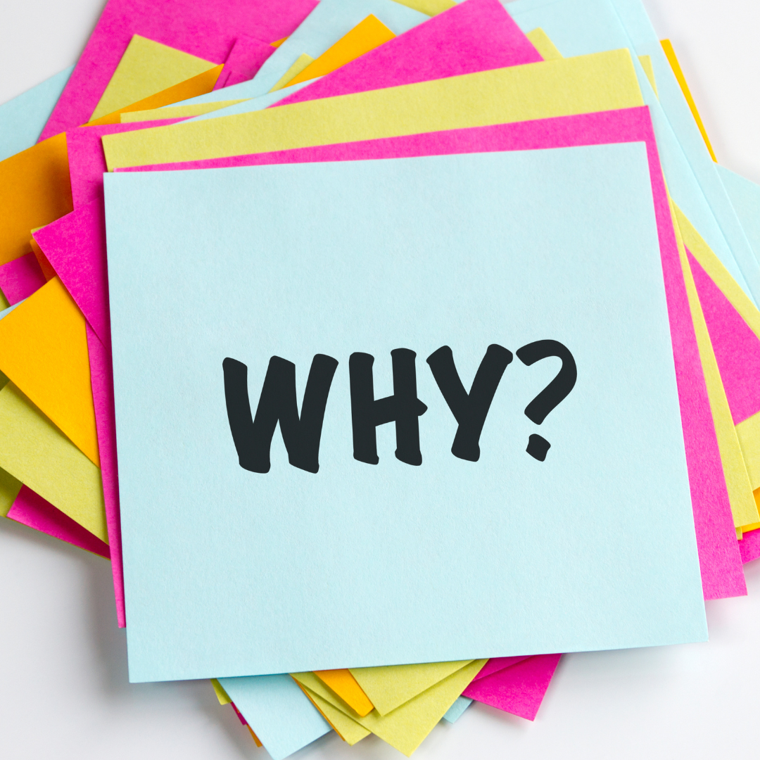 Healthy Home & Office - Colourful sticky notes with 'WHY?' text on a white background