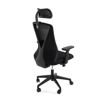 Healthy Home & Office - Black office chair with adjustable headrest on a white background