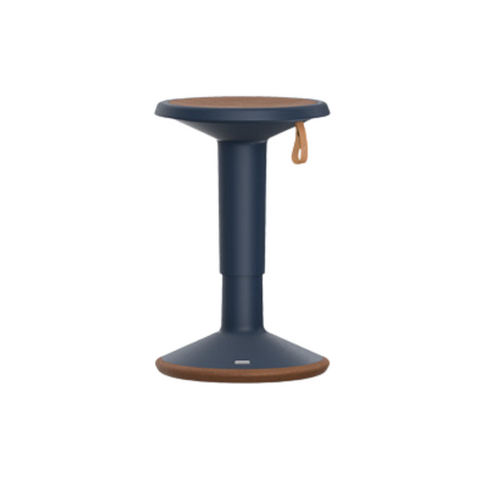 Healthy Home & Office - Blue adjustable height stool with cork seat and base on a white background