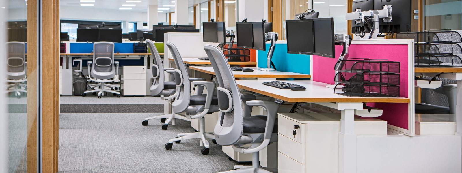 Healthy Home & Office - Office MOT -Modern office setup with desks, chairs, and computer monitors.