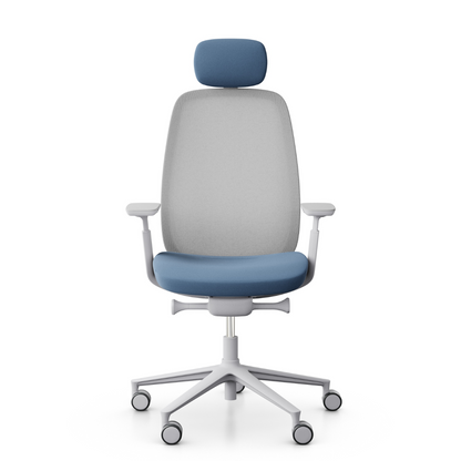 Healthy Home & Office - Pace Ergonomic office chair with grey backrest and blue seat and headrest on a white background