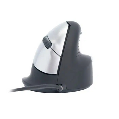 Healthy Home & Office - Black and silver ergonomic mouse on a white background