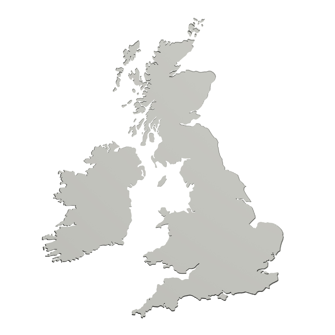 Healthy Home & Office - Map of the United Kingdom in gray on a white background
