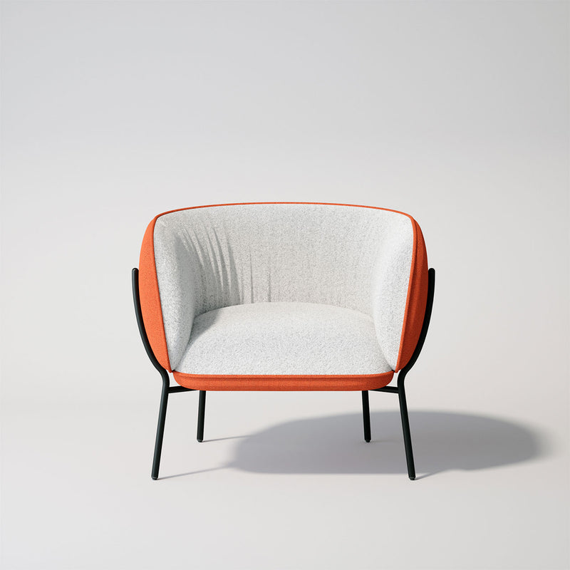 Healthy Home & Office - Owwi soft seating 1 person chair with red and white fabric and black metal frame