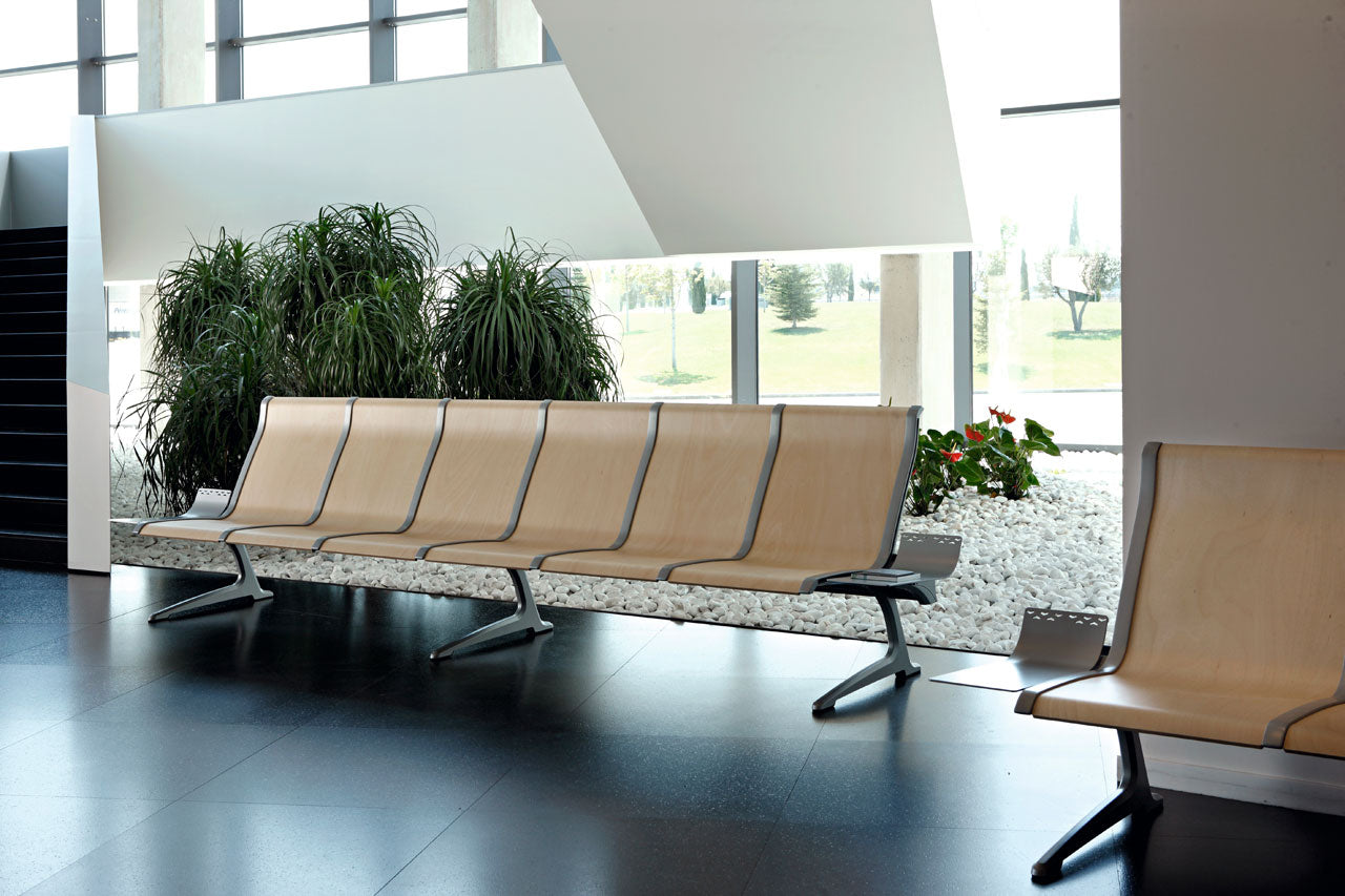 Healthy Home & Office - Bench Seating wood style and grey metal in building