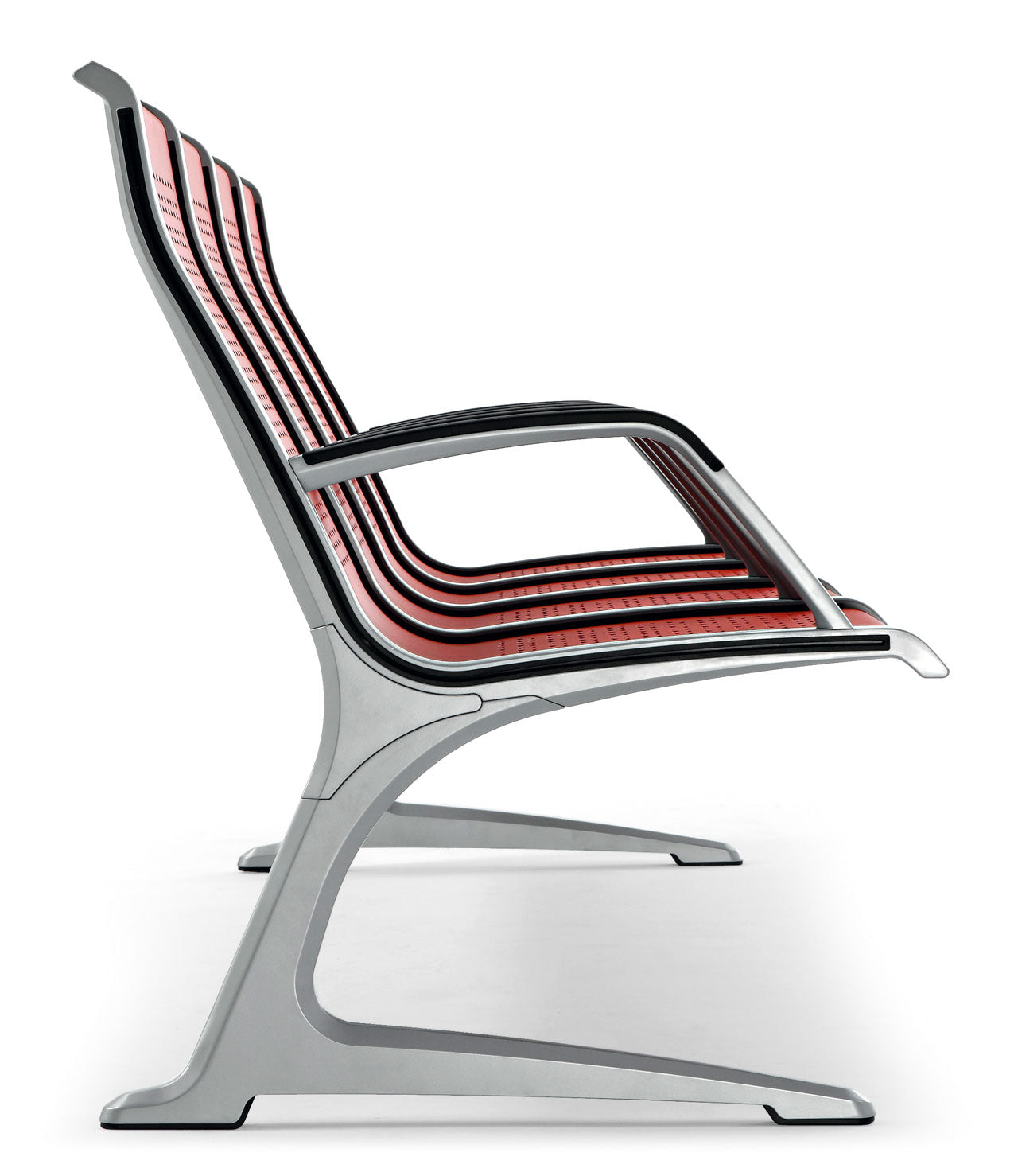 Healthy Home & Office - Bench desk side view, red and grey on white background